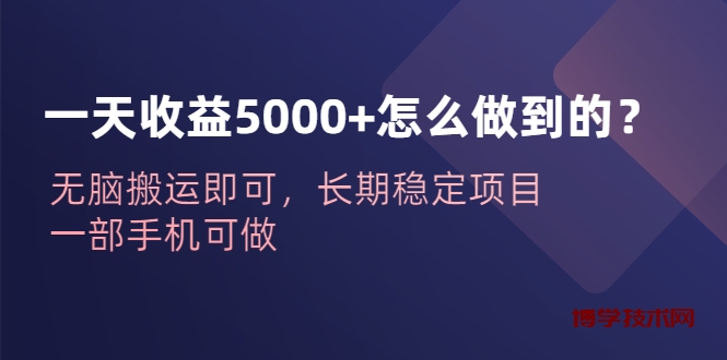 一天收益5000+怎么做到的？无脑搬运即可，长期稳定项目，一部手机可做-博学技术网