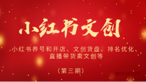 2024小红书文创（第三期）小红书养号和开店、文创货盘、排名优化、直播带货卖文创等-博学技术网