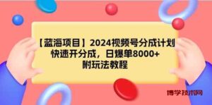 （9308期）【蓝海项目】2024视频号分成计划，快速开分成，日爆单8000+，附玩法教程-博学技术网