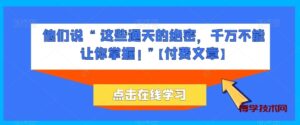 他们说 “ 这些通天的绝密，千万不能让你掌握! ”【付费文章】-博学技术网