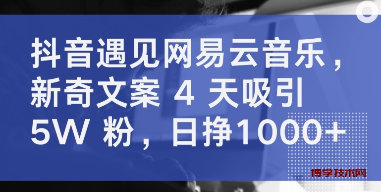 抖音遇见网易云音乐，新奇文案 4 天吸引 5W 粉，日挣1000+-博学技术网