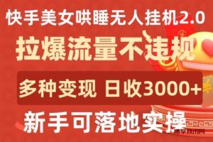 快手美女哄睡无人挂机2.0.拉爆流量不违规，多种变现途径，日收3000+，新手可落地实操-博学技术网