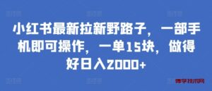 小红书最新拉新野路子，一部手机即可操作，一单15块，做得好日入2000+-博学技术网
