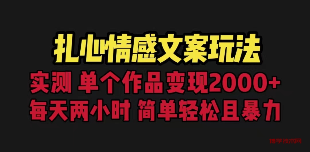 扎心情感文案玩法，单个作品变现5000+，一分钟一条原创作品，流量爆炸-博学技术网