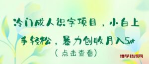 冷门成人识字项目，小白上手轻松，暴力创收月入5w+-博学技术网