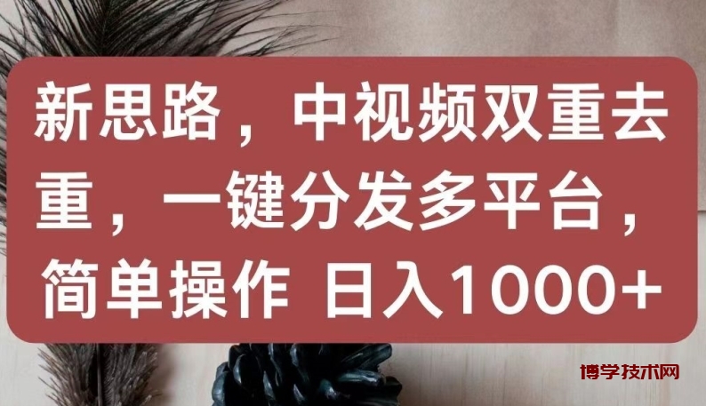 新思路，中视频双重去重，一键分发多平台，简单操作，日入1000+-博学技术网