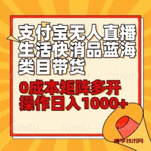 小白30分钟学会支付宝无人直播生活快消品蓝海类目带货，0成本矩阵多开操作日1000+收入-博学技术网