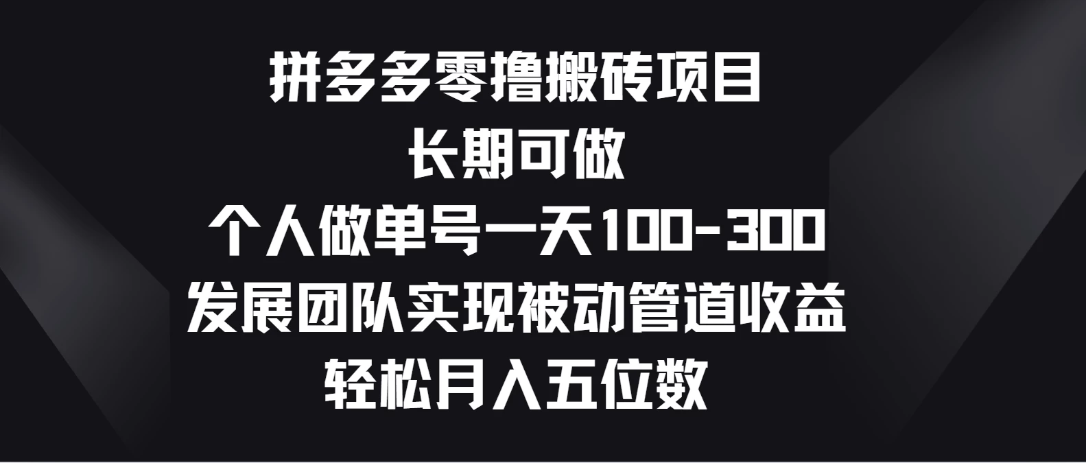 拼多多零撸搬砖项目，长期可做，个人做单号一天100-300，发展团队实现被动管道收益，轻松月入五位数-博学技术网