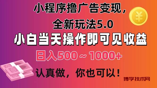 小程序撸广告变现，全新玩法5.0，小白当天操作即可上手，日收益 500~1000+-博学技术网