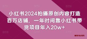 小红书2024拍摄原创内容打造百万店铺，一年时间靠小红书带货项目年入20w+-博学技术网