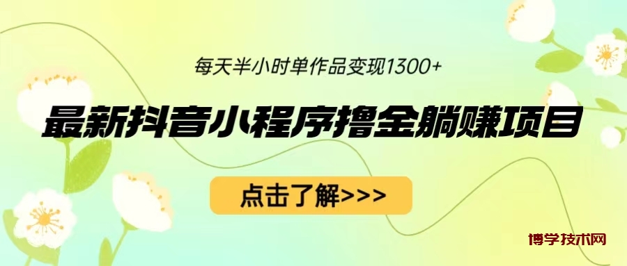 最新抖音小程序撸金躺赚项目，一部手机每天半小时，单个作品变现1300+-博学技术网