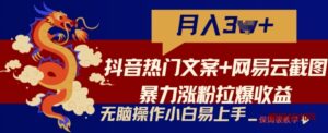 抖音热门文案+网易云截图暴力涨粉拉爆收益玩法，小白无脑操作，简单易上手-博学技术网