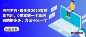 拼多多2024零成本包起，0成本做一个高利润的拼多多，方法不只一个-博学技术网