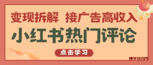 小红书热门评论，变现拆解，接广告高收入-博学技术网