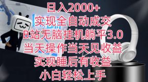 日入2000+，实现全自动成交，B站无脑挂机躺平3.0，当天操作当天见收益，实现睡后有收益-博学技术网