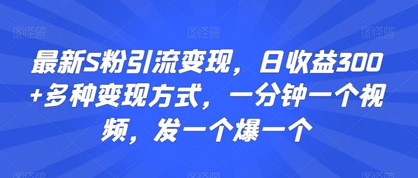 最新S粉引流变现，日收益300+多种变现方式，一分钟一个视频，发一个爆一个【揭秘】-博学技术网