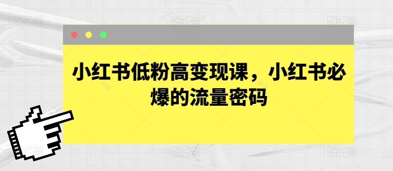 小红书低粉高变现课，小红书必爆的流量密码-博学技术网