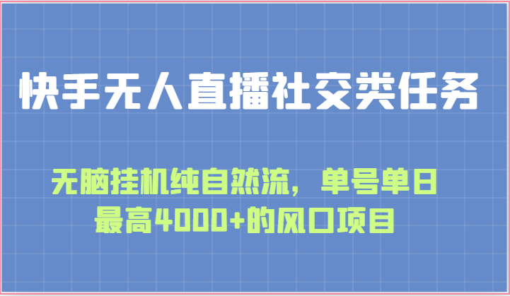 快手无人直播社交类任务：无脑挂机纯自然流，单号单日最高4000+的风口项目-博学技术网