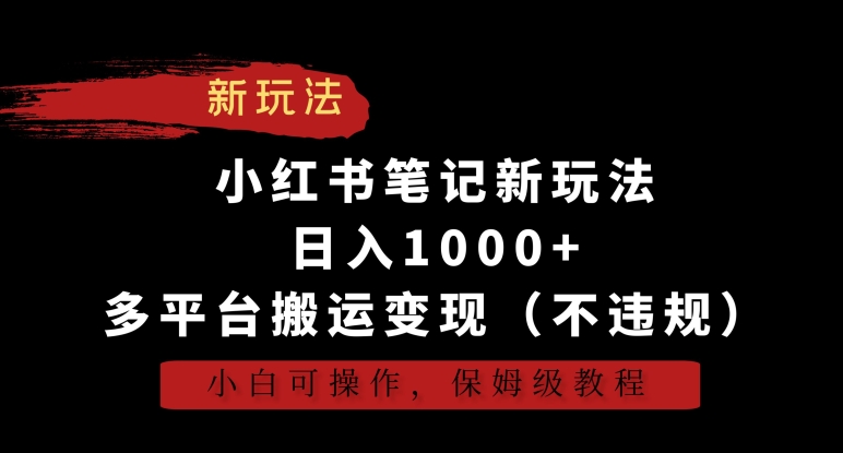 小红书笔记新玩法，日入1000+，多平台搬运变现（不违规），小白可操作，保姆级教程-博学技术网