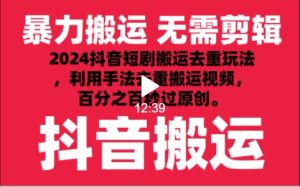 2024最新抖音搬运技术，抖音短剧视频去重，手法搬运，利用工具去重，秒过原创！-博学技术网