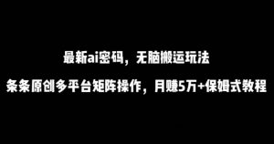 最新ai流量密码，傻瓜式搬运玩法，条条原创，多平台矩阵操作，月赚5万+保姆式教程-博学技术网