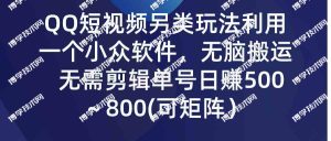 (9493期)QQ短视频另类玩法,利用一个小众软件,无脑搬运,无需剪辑单号日赚500~…-博学技术网