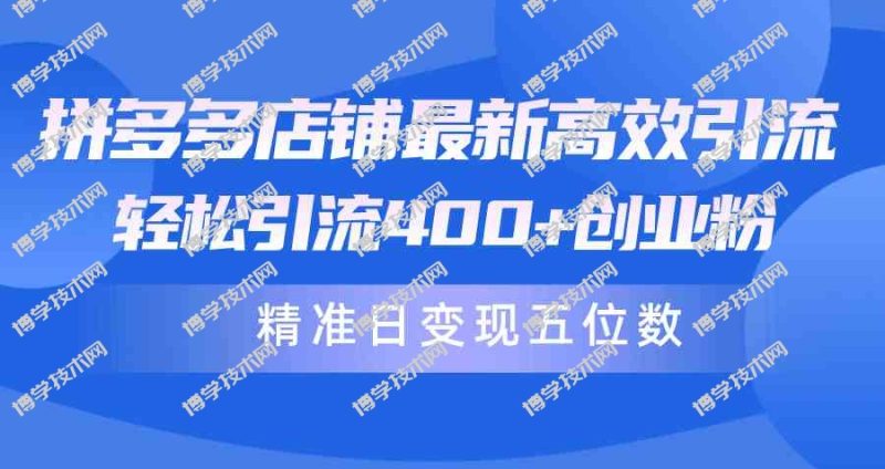 （10041期）拼多多店铺最新高效引流术，轻松引流400+创业粉，精准日变现五位数！-博学技术网