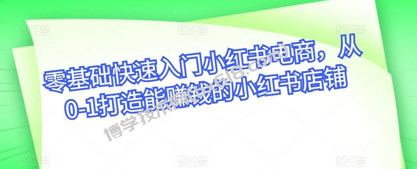 零基础快速入门小红书电商，从0-1打造能赚钱的小红书店铺-博学技术网