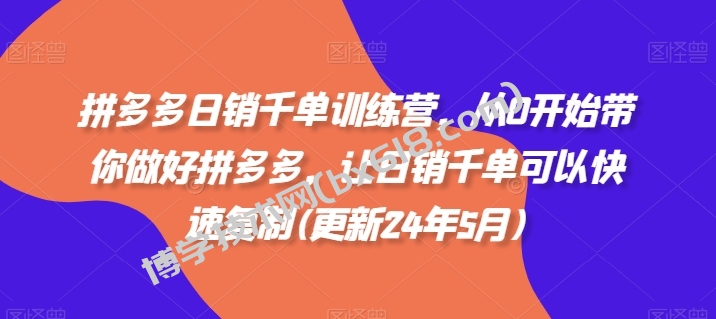 拼多多日销千单训练营，从0开始带你做好拼多多，让日销千单可以快速复制(更新24年5月)-博学技术网