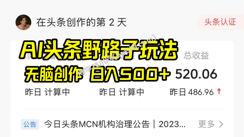 AI头条野路子玩法，无脑创作，日入500+-博学技术网