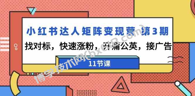 小红书达人矩阵变现营第3期，找对标，快速涨粉，开蒲公英，接广告（11节课）-博学技术网