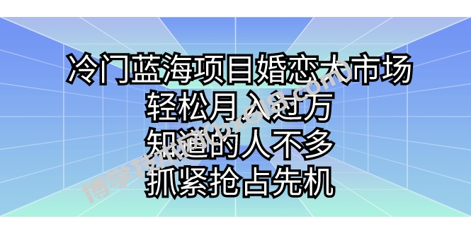 冷门蓝海项目婚恋大市场，轻松月入过万，知道的人不多，抓紧抢占先机。-博学技术网