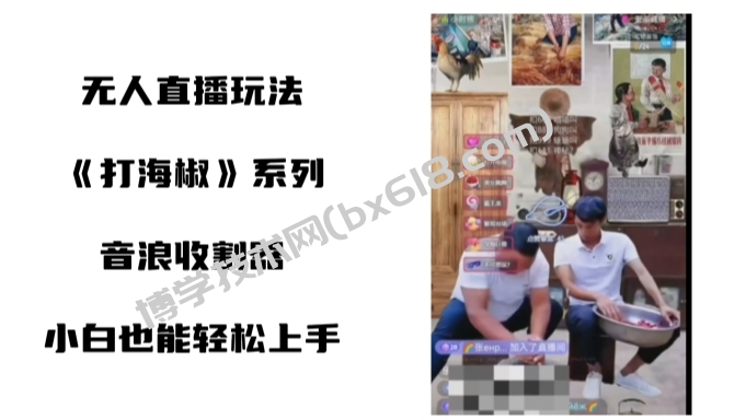 打海椒无人直播整蛊项目，小白轻松上手撸音浪收割器（教程+工具+素材）-博学技术网