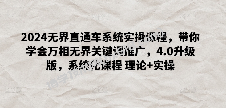 2024无界直通车系统实操课程，带你学会万相无界关键词推广，4.0升级版，系统化课程 理论+实操-博学技术网