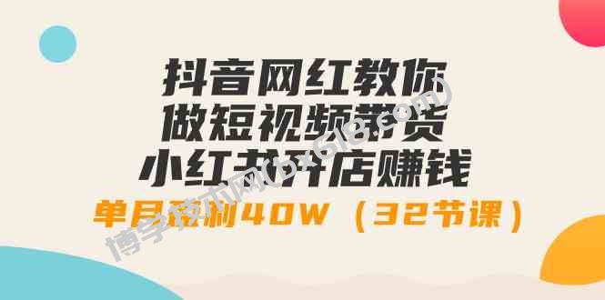 （9135期）抖音网红教你做短视频带货+小红书开店赚钱，单月盈利40W（32节课）-博学技术网
