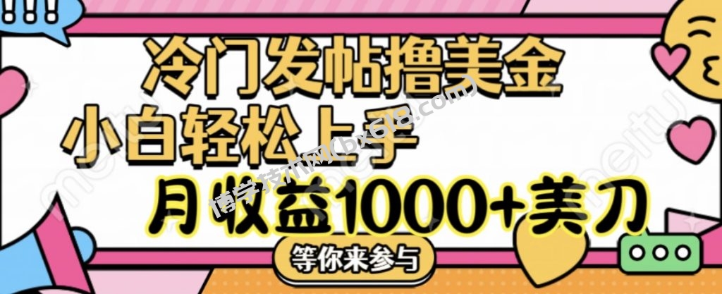 冷门发帖撸美金项目，小白轻松上手，月收益1000+美刀-博学技术网
