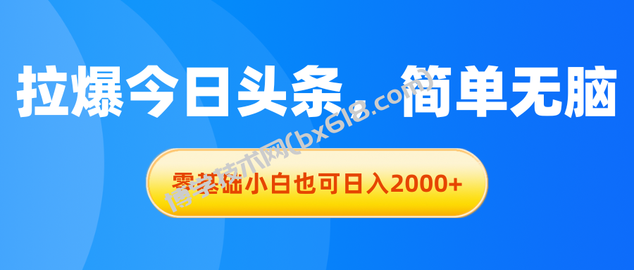 拉爆今日头条，简单无脑，零基础小白也可日入2000+-博学技术网