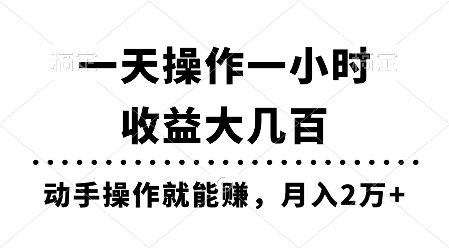 一天操作一小时，收益大几百，动手操作就能赚，月入2万+教学-博学技术网