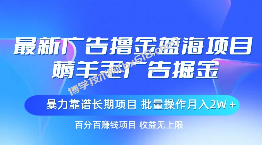 最新广告撸金蓝海项目，薅羊毛广告掘金 长期项目 批量操作月入2W＋-博学技术网