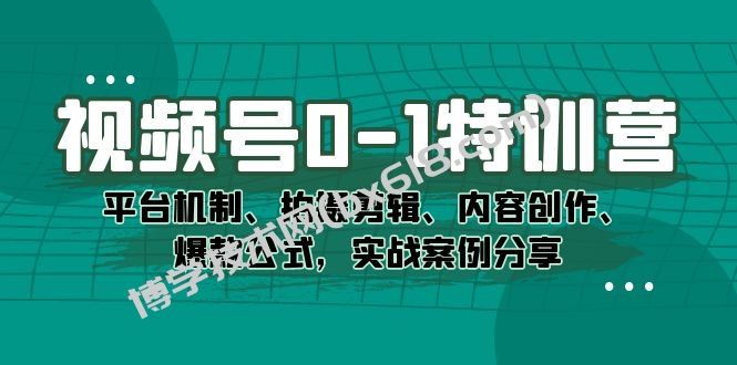 视频号0-1特训营：平台机制、拍摄剪辑、内容创作、爆款公式，实战案例分享-博学技术网