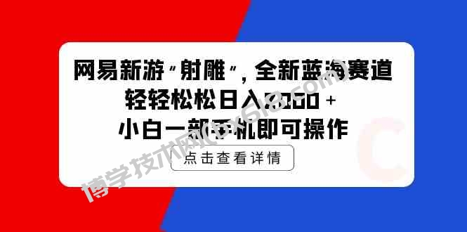 （9936期）网易新游 射雕 全新蓝海赛道，轻松日入2000＋小白一部手机即可操作-博学技术网