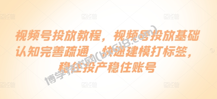 视频号投放教程，​视频号投放基础认知完善疏通，快速建模打标签，稳住投产稳住账号-博学技术网