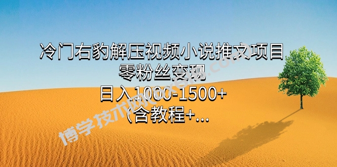 冷门右豹解压视频小说推文项目，零粉丝变现，日入1000-1500+。-博学技术网
