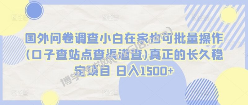 国外问卷调查小白在家也可批量操作(口子查站点查渠道查)真正的长久稳定项目 日入1500+-博学技术网