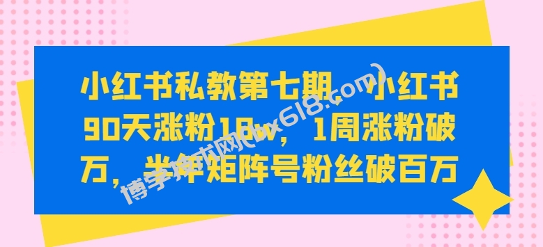 小红书私教第七期，小红书90天涨粉18w，1周涨粉破万，半年矩阵号粉丝破百万-博学技术网