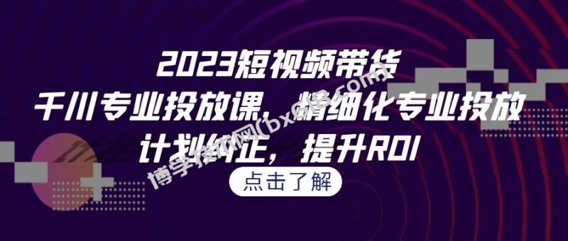 2023短视频带货-千川专业投放课,精细化专业投放,计划纠正,提升ROI-博学技术网