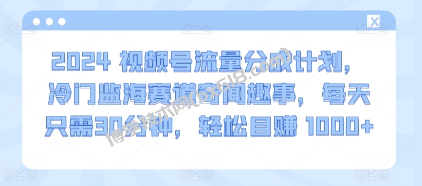 2024视频号流量分成计划，冷门监海赛道奇闻趣事，每天只需30分钟，轻松目赚 1000+-博学技术网