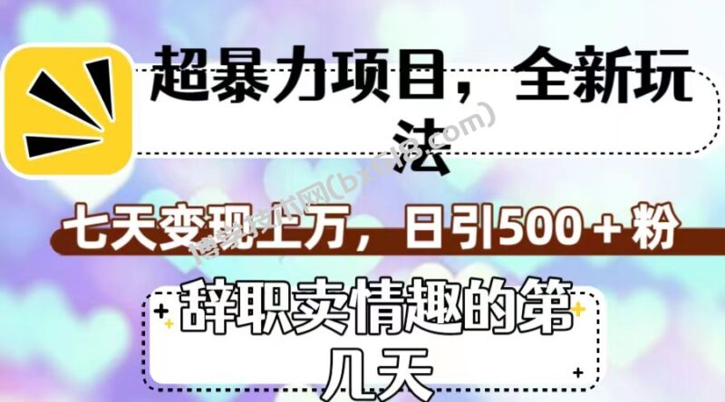 超暴利项目,全新玩法(辞职卖情趣的第几天),七天变现上万,日引500+粉-博学技术网