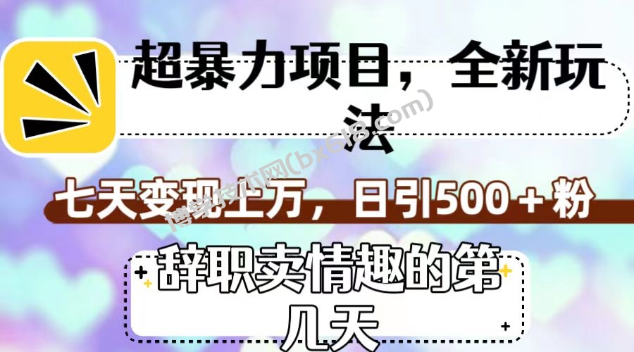 超暴利项目，全新玩法（辞职卖情趣的第几天），七天变现上万，日引500+粉-博学技术网