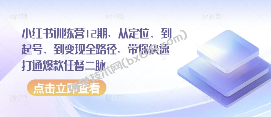 小红书训练营12期，从定位、到起号、到变现全路径，带你快速打通爆款任督二脉-博学技术网